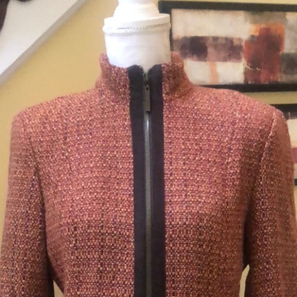 The Limited Cinnamon Wool Tweed Blend Jacket Faux Suede Trim & Mandarin Collar M - Picture 2 of 14